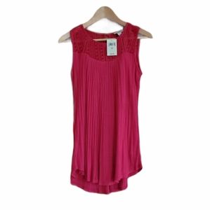 New Lucky Brand Pink Crochet Pleated Blouse Sleeveless Tank Top Size XS